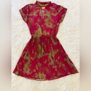 Vintage Karen Tepper Joseph Magnin Pink-red Dragon Print Collar Dress Sz S